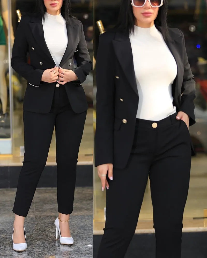 Spring 2025 Women’s Two-Piece Suit – Cardigan Blazer & Slim Fit Pencil Pants