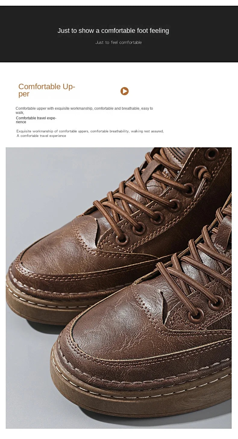 Men's Winter High Top Leather Boots – Fashion Warm Ankle Sneakers for Business & Outdoor