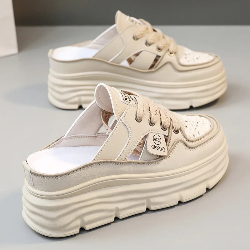 2025 Spring/Summer Women's Baotou Slippers – Thick Sole Muffin Style Small White Half Slippers