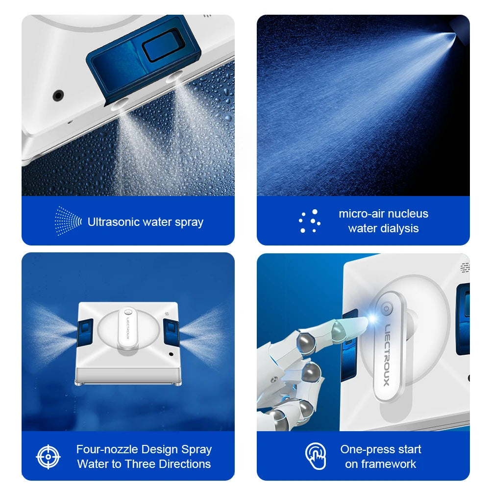 Robot Window Cleaner Liectroux YW509 | 4-Way Water Spray | 3000Pa Suction Power | Smart Memory Window Glass Cleaning Robot