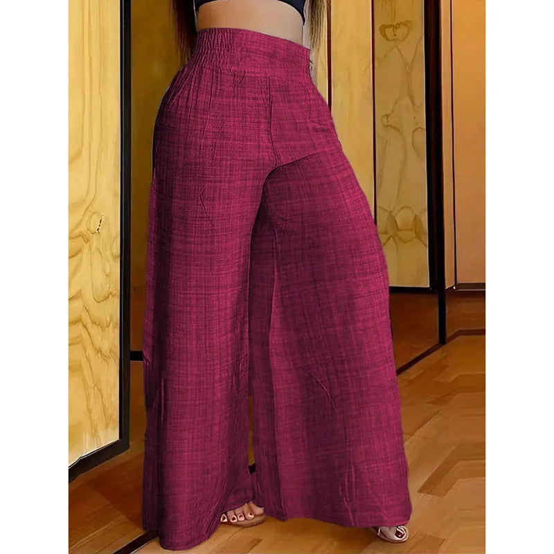 New Spring And Summer Women's Solid Color High Waist Slimming Wide Leg Pants 2025 Female Fashion Clothing Pantaloons De Mujer