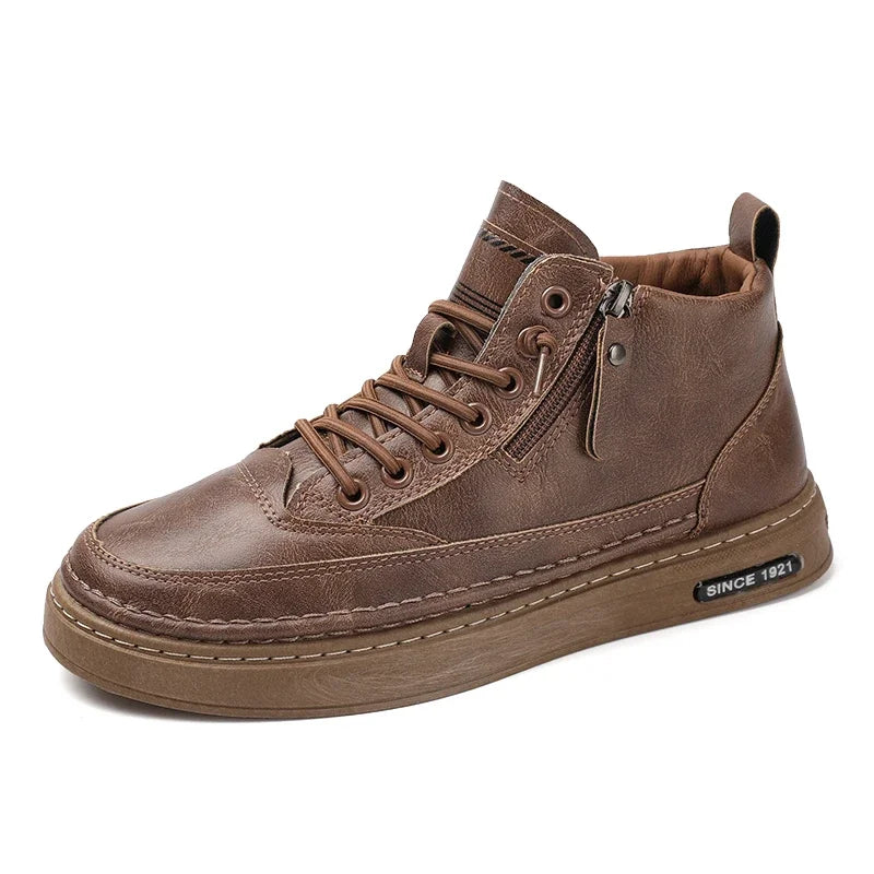 Men's Winter High Top Leather Boots – Fashion Warm Ankle Sneakers for Business & Outdoor