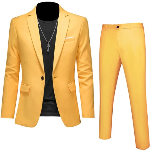 Men's 2-Piece Slim Fit Suit – Blazer & Pants | Business, Wedding, Groom, Social Tuxedo Set | 16 Colours | Size M to 6XL