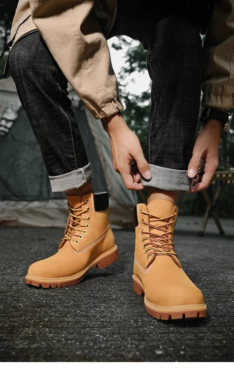 Men’s High Top Leather Boots – Winter Plush Warm Ankle Shoes, Outdoor Non-Slip Lace-Up Sneakers
