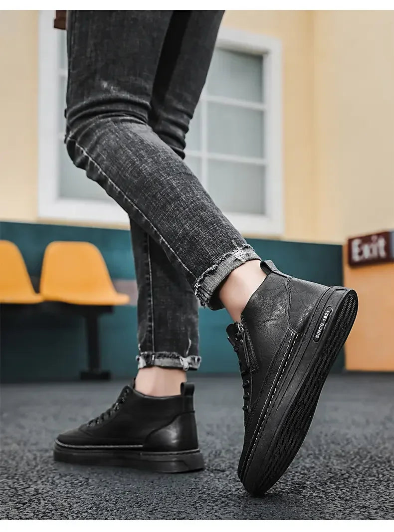Men's Winter High Top Leather Boots – Fashion Warm Ankle Sneakers for Business & Outdoor