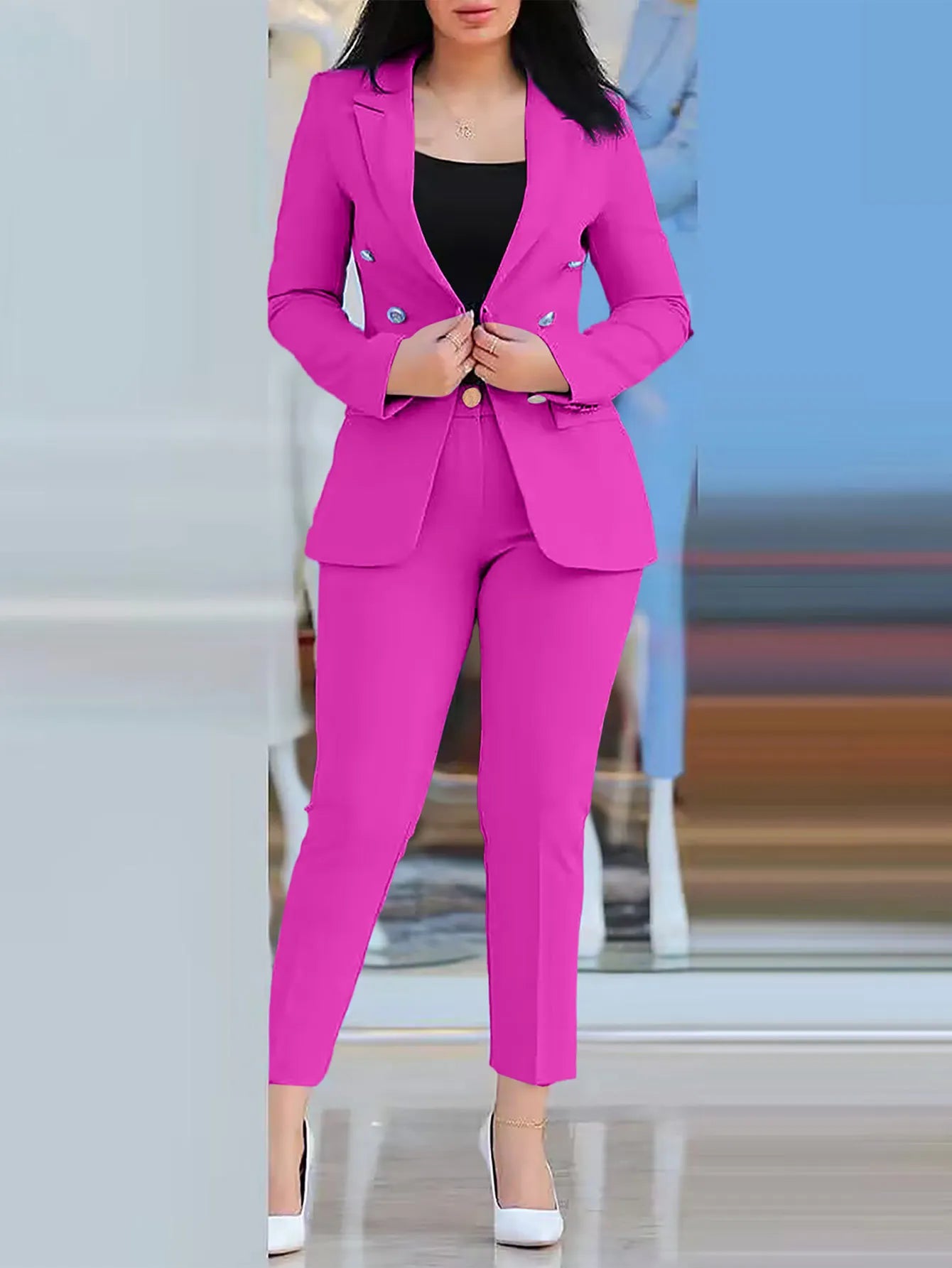 Spring 2025 Women’s Two-Piece Suit – Cardigan Blazer & Slim Fit Pencil Pants