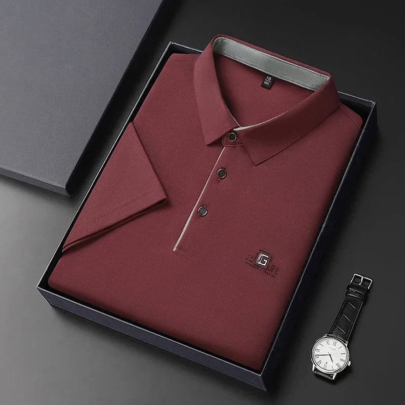 Men's Business Casual Polo Shirt – Short Sleeve Solid Colour with Badge