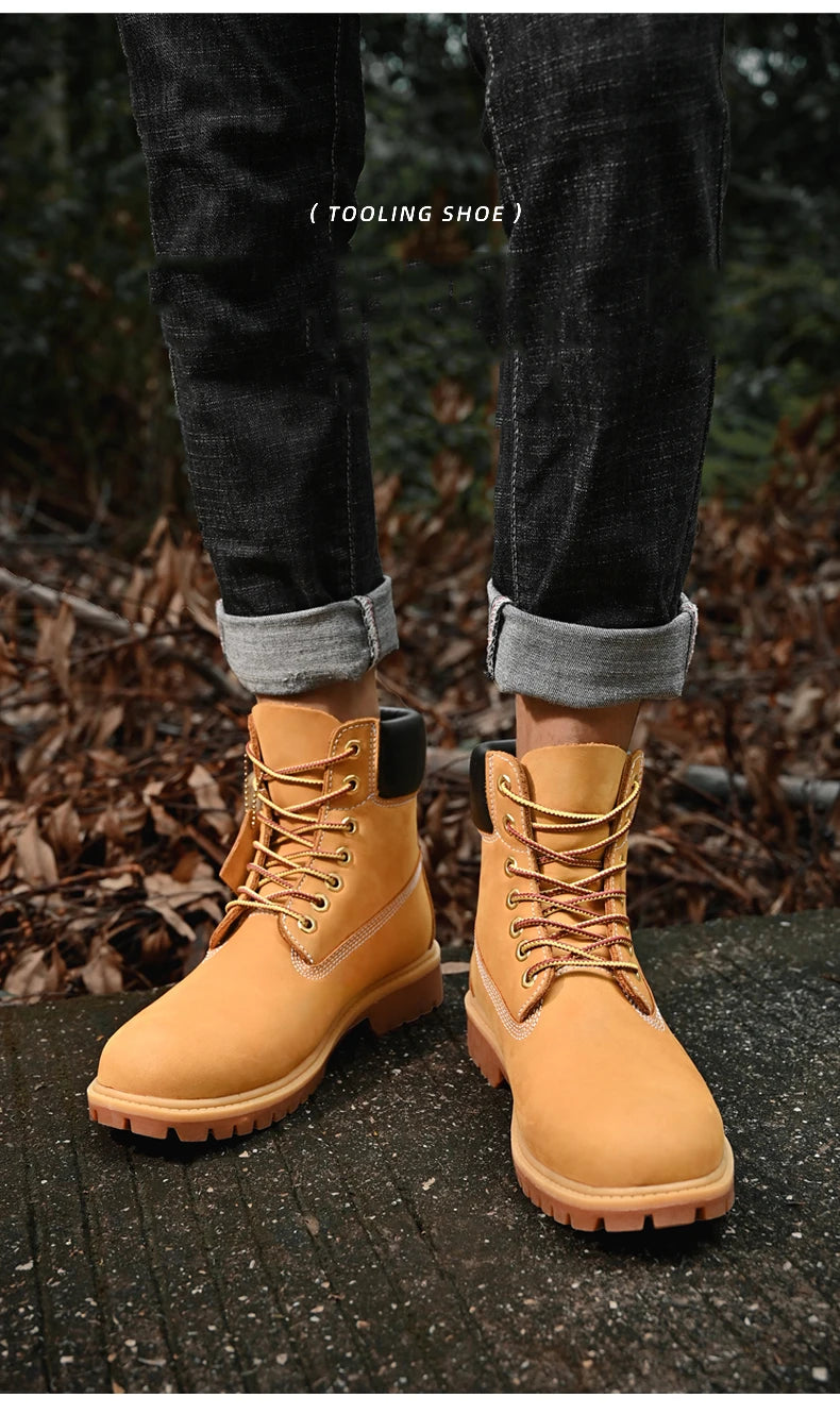 Men’s High Top Leather Boots – Winter Plush Warm Ankle Shoes, Outdoor Non-Slip Lace-Up Sneakers