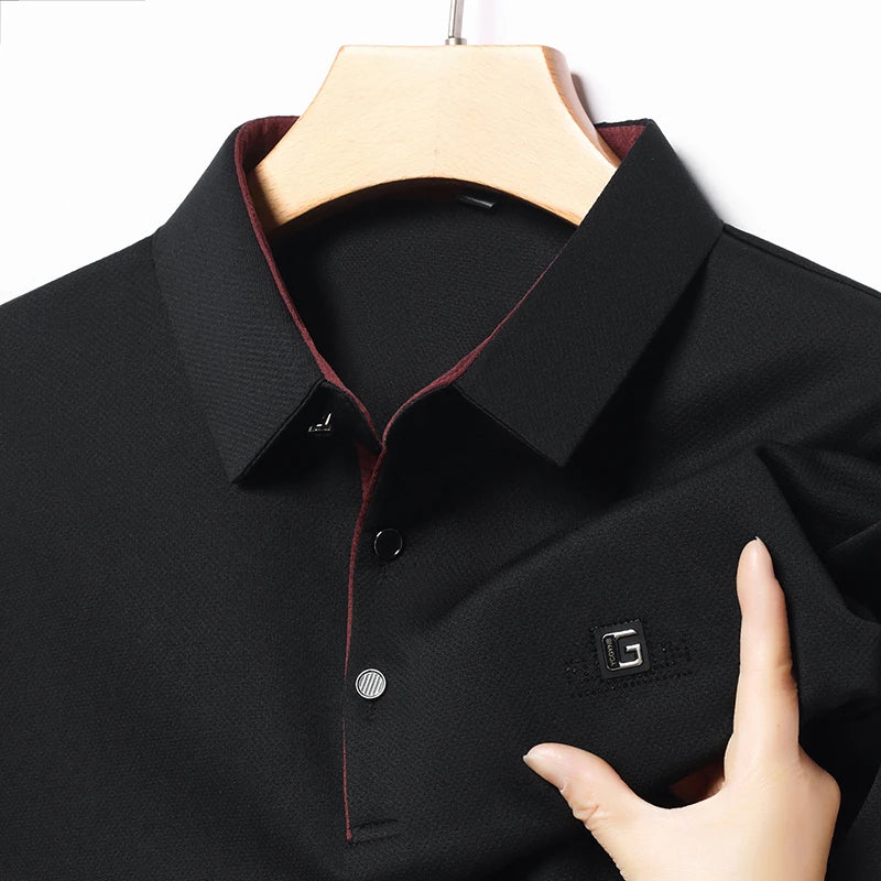 Men's Business Casual Polo Shirt – Short Sleeve Solid Colour with Badge