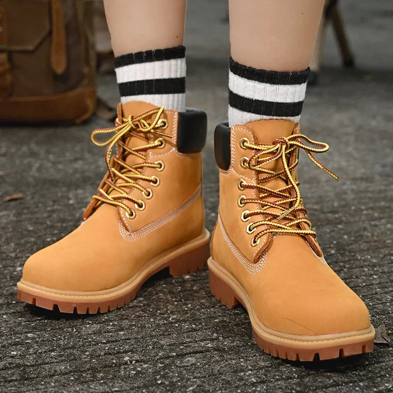 Men’s High Top Leather Boots – Winter Plush Warm Ankle Shoes, Outdoor Non-Slip Lace-Up Sneakers