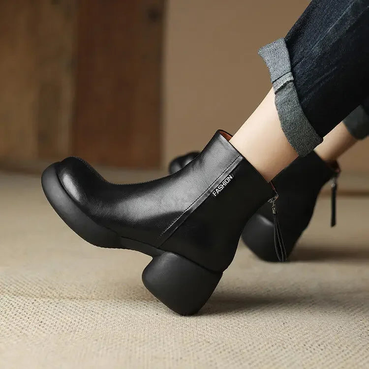 Women’s Round Toe Ankle Boots – Chic 2025 Fashion High Heel Booties