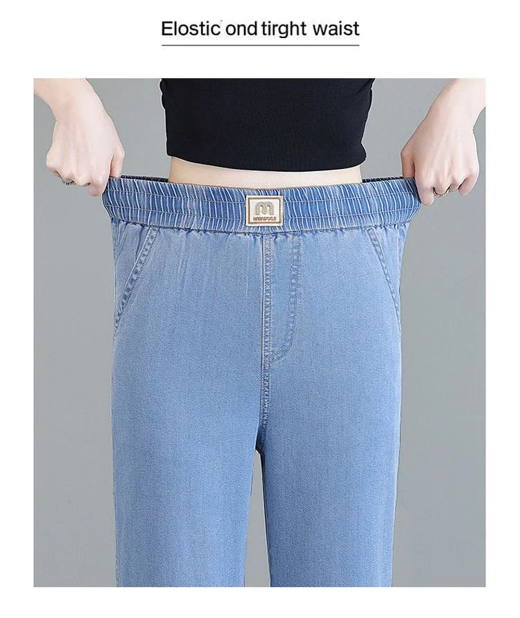 Women's Summer Tencel Wide Leg Jeans – High Waist Stretch Palazzo Casual Pants