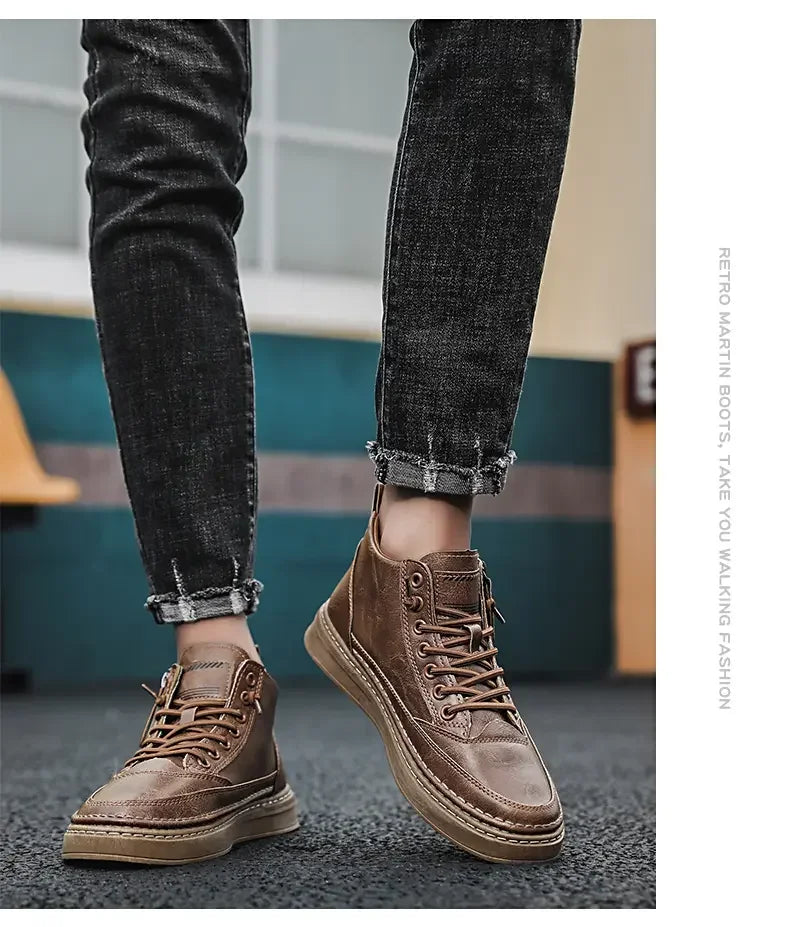 Men's Winter High Top Leather Boots – Fashion Warm Ankle Sneakers for Business & Outdoor