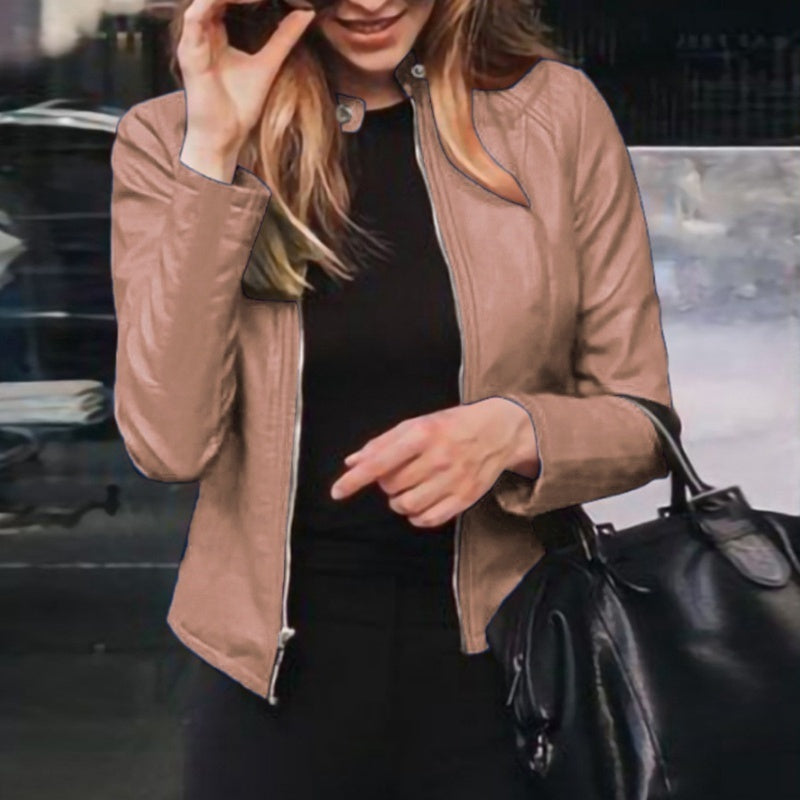 Slim Fit Women’s Faux Leather Moto Biker Jacket | Classic PU Leather Zipper Coat | Spring & Autumn Outerwear