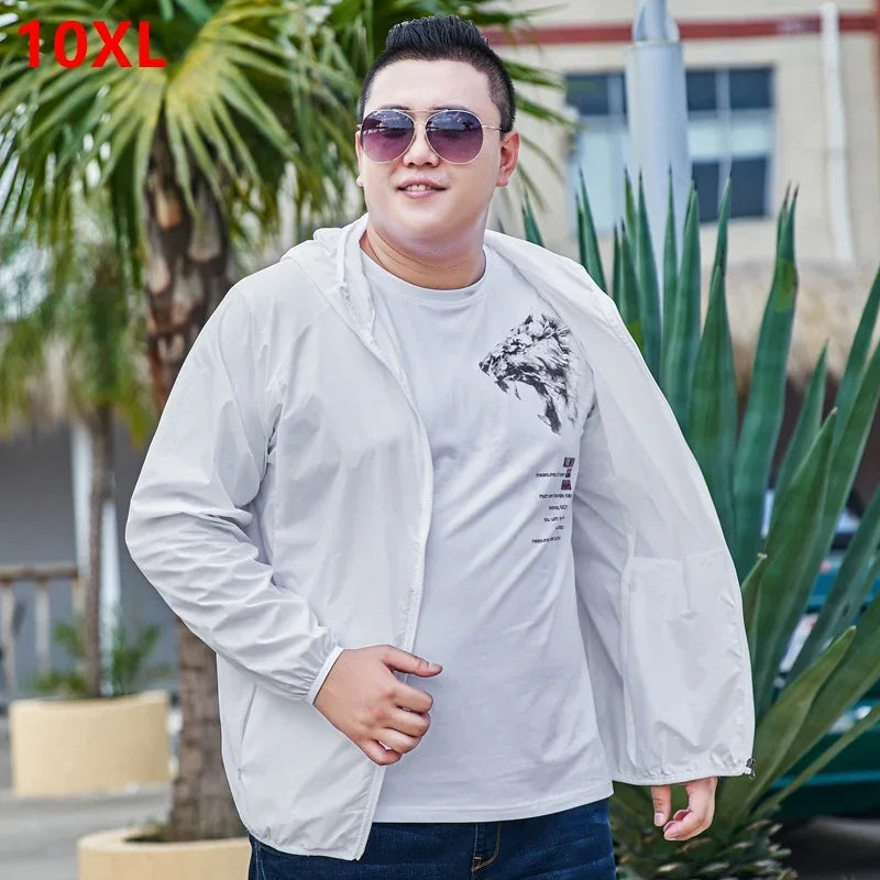 Men’s 3XL–11XL Lightweight Sun Protection Jacket – Summer Quick-Dry Outdoor Windbreaker, UV-Blocking Breathable Coat
