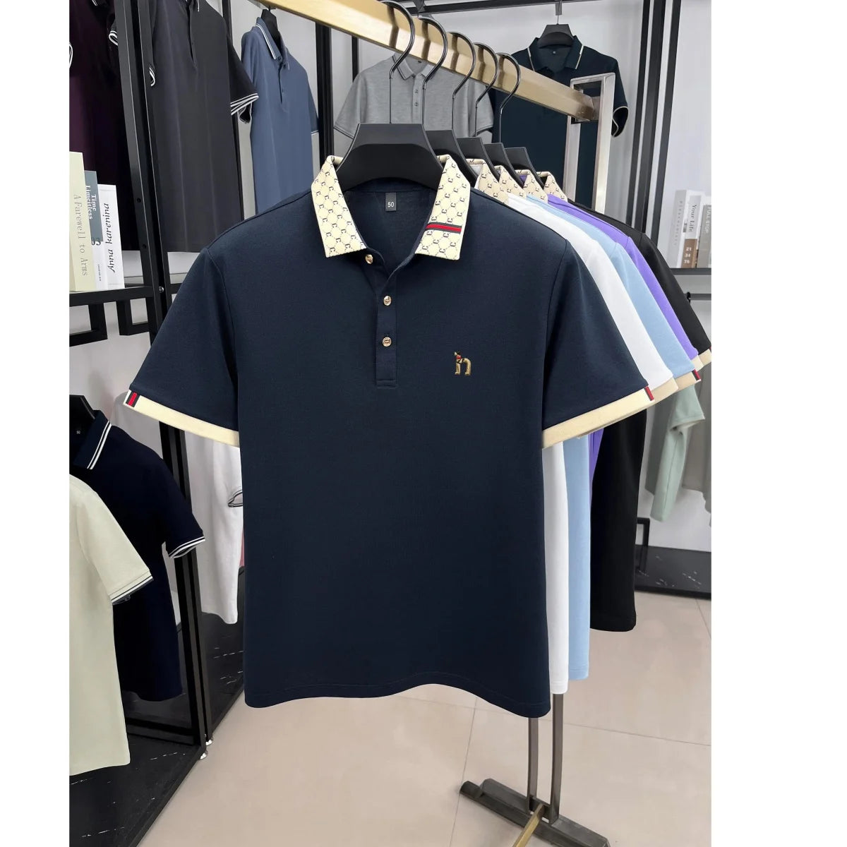 Luxury Men’s Golf Shirt | Teddy Dog Embroidered Short Sleeve Pure Cotton Business Casual Top
