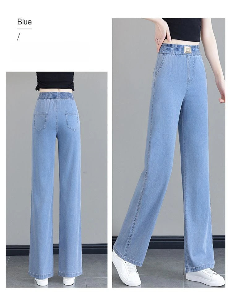 Women's Summer Tencel Wide Leg Jeans – High Waist Stretch Palazzo Casual Pants