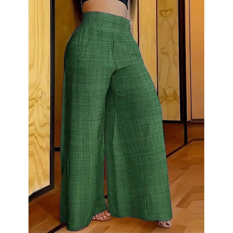 New Spring And Summer Women's Solid Color High Waist Slimming Wide Leg Pants 2025 Female Fashion Clothing Pantaloons De Mujer