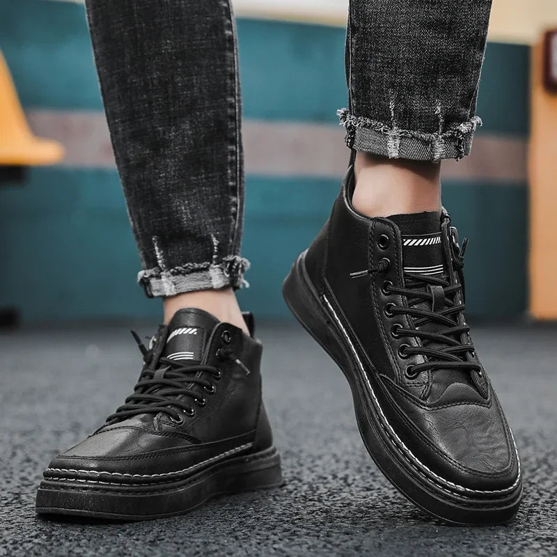 Men's Winter High Top Leather Boots – Fashion Warm Ankle Sneakers for Business & Outdoor