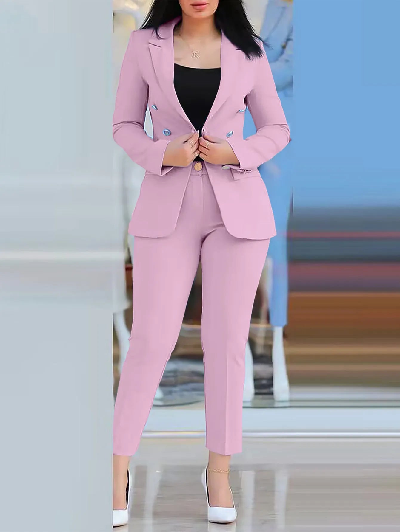 Spring 2025 Women’s Two-Piece Suit – Cardigan Blazer & Slim Fit Pencil Pants