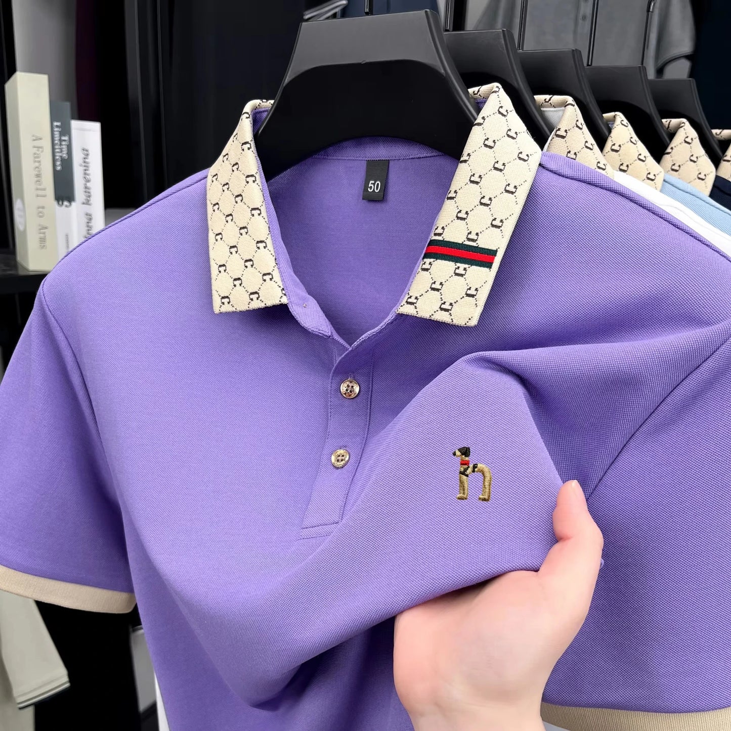 Luxury Men’s Golf Shirt | Teddy Dog Embroidered Short Sleeve Pure Cotton Business Casual Top
