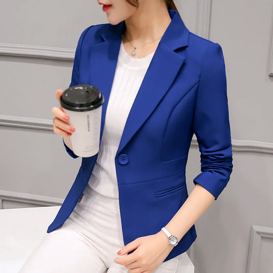Women's Blue Long Sleeve Blazer  2025.O– Slim Fit Office Lady Jacket with Pockets