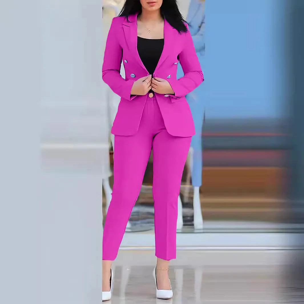 Spring 2025 Women’s Two-Piece Suit – Cardigan Blazer & Slim Fit Pencil Pants