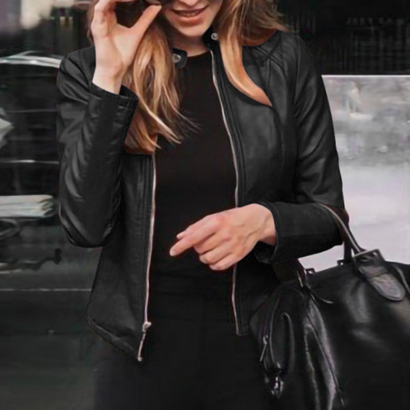 Slim Fit Women’s Faux Leather Moto Biker Jacket | Classic PU Leather Zipper Coat | Spring & Autumn Outerwear