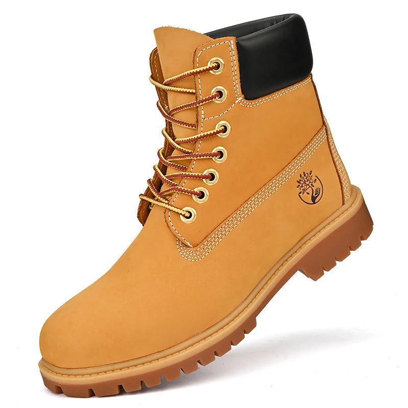 Men’s High Top Leather Boots – Winter Plush Warm Ankle Shoes, Outdoor Non-Slip Lace-Up Sneakers