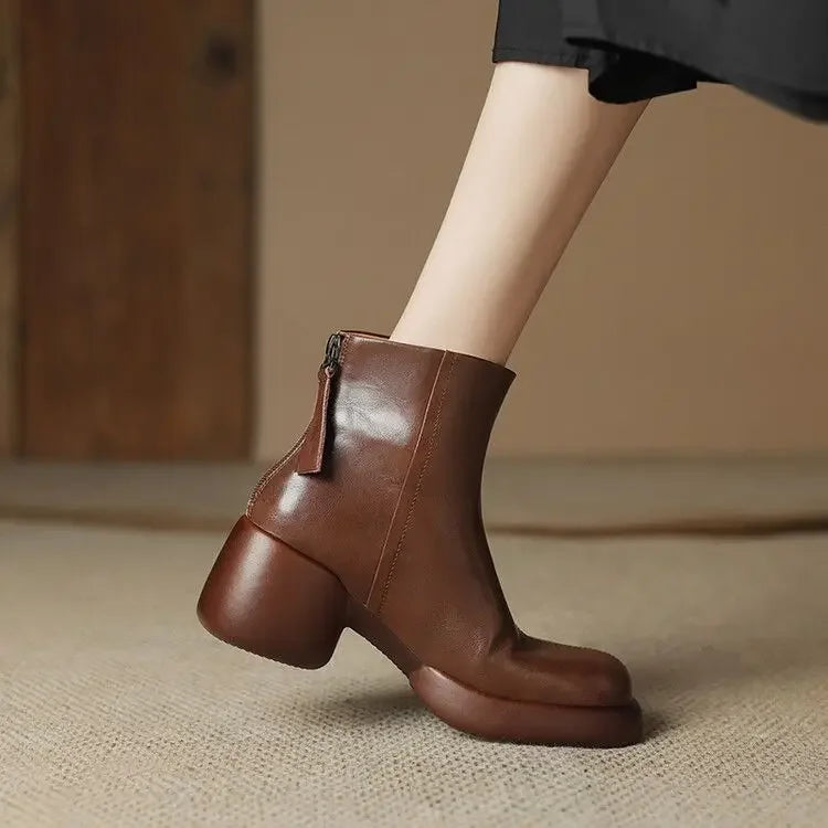 Women’s Round Toe Ankle Boots – Chic 2025 Fashion High Heel Booties