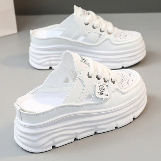 2025 Spring/Summer Women's Baotou Slippers – Thick Sole Muffin Style Small White Half Slippers