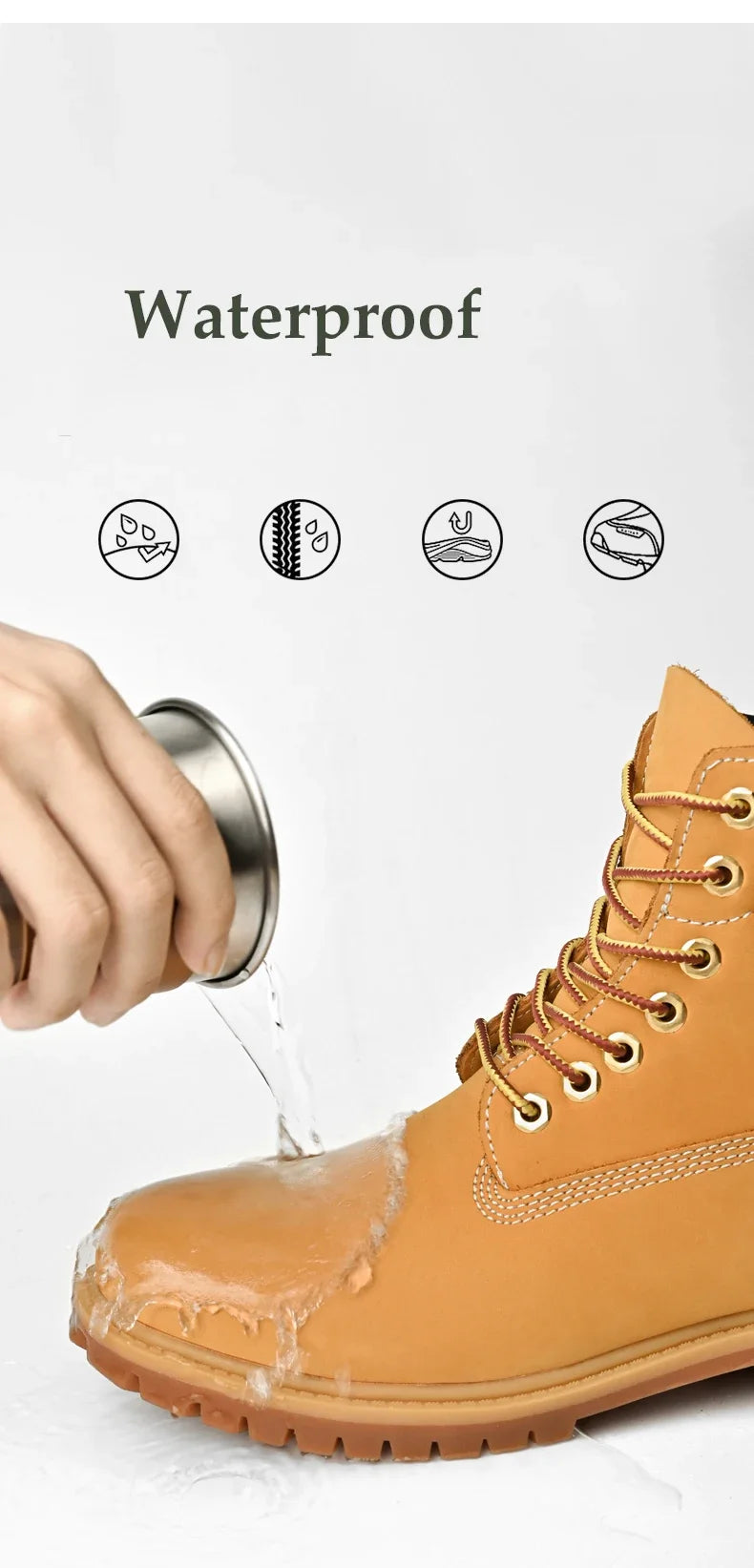Men’s High Top Leather Boots – Winter Plush Warm Ankle Shoes, Outdoor Non-Slip Lace-Up Sneakers