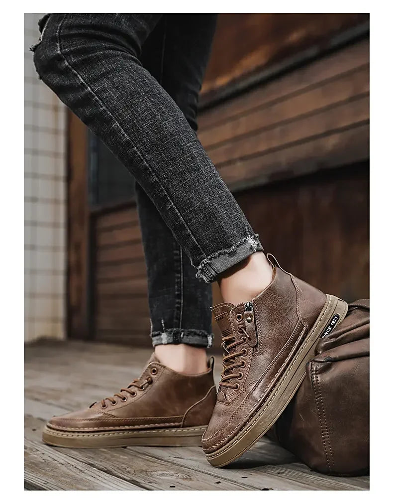 Men's Winter High Top Leather Boots – Fashion Warm Ankle Sneakers for Business & Outdoor