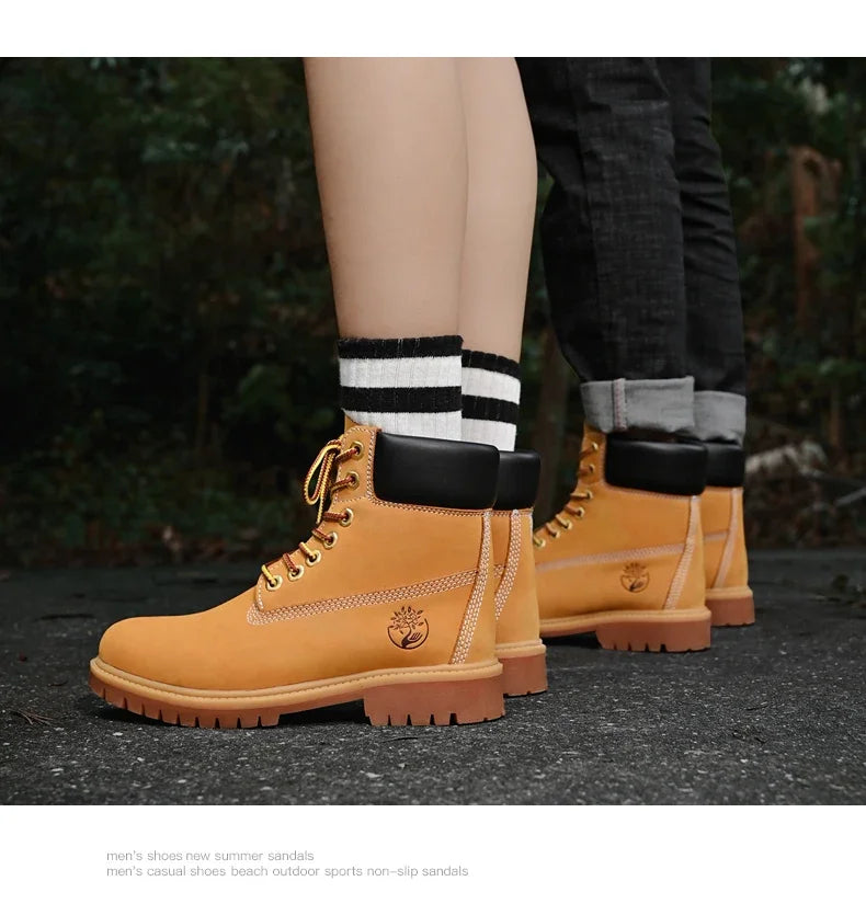 Men’s High Top Leather Boots – Winter Plush Warm Ankle Shoes, Outdoor Non-Slip Lace-Up Sneakers