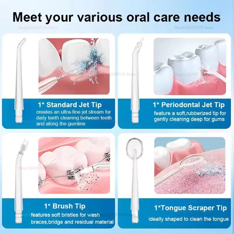 IPX7 Waterproof Rechargeable Electric Tooth Cleaner | High Pressure Pulse Oral Irrigator with 4 Nozzles & 3 Cleaning Modes