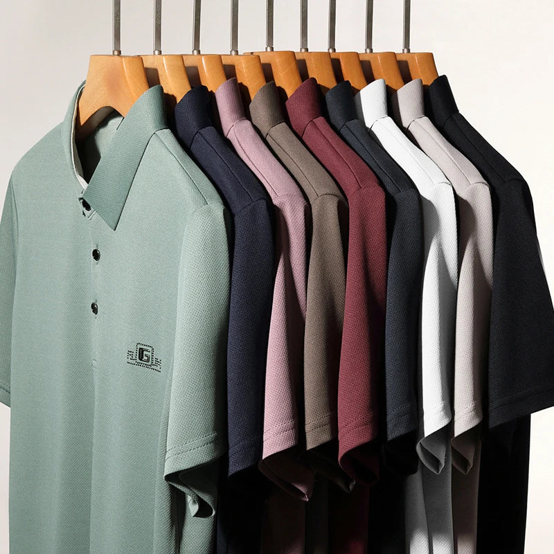 Men's Business Casual Polo Shirt – Short Sleeve Solid Colour with Badge