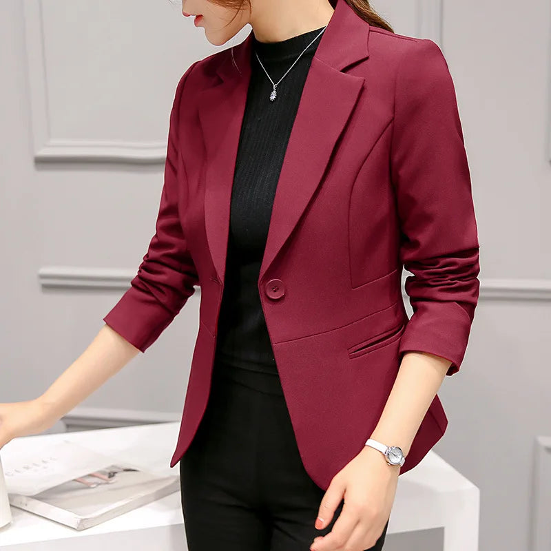 Women's Blue Long Sleeve Blazer  2025.O– Slim Fit Office Lady Jacket with Pockets