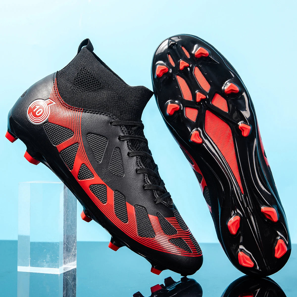 Professional Men’s High-Top Soccer Shoes – AG/FG Football Boots with Long Spikes for Training & Match Play