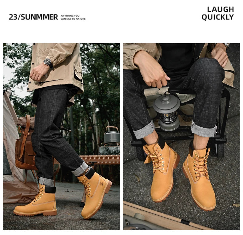 Men’s High Top Leather Boots – Winter Plush Warm Ankle Shoes, Outdoor Non-Slip Lace-Up Sneakers