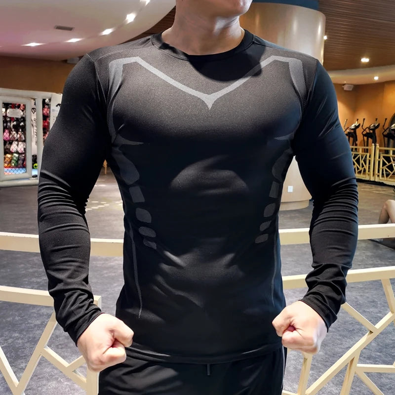 Men’s Compression Running T-shirt – Long Sleeve Fitness Training Top Dry Fit Rash guard