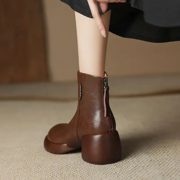 Women’s Round Toe Ankle Boots – Chic 2025 Fashion High Heel Booties