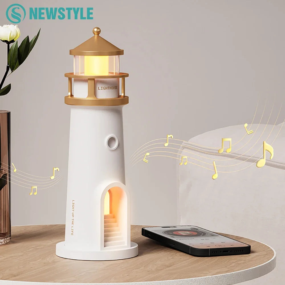Moon Projection Lighthouse Night Light – Motion Sensor, Dimmable Ambient Lamp with Bluetooth Music, Timer Function – Transparent Version Gift for Christmas & Birthdays