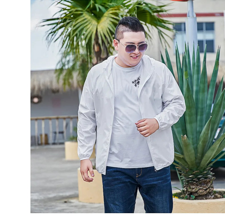 Men’s 3XL–11XL Lightweight Sun Protection Jacket – Summer Quick-Dry Outdoor Windbreaker, UV-Blocking Breathable Coat