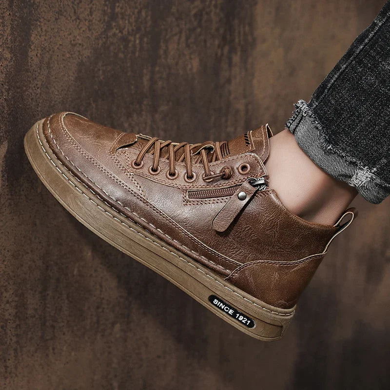 Men's Winter High Top Leather Boots – Fashion Warm Ankle Sneakers for Business & Outdoor