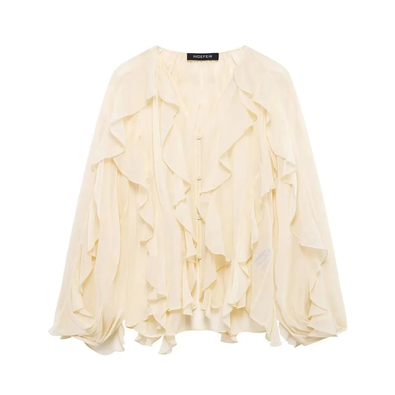 Women’s Translucent Ruffle Blouse | 2025 New Fashion V-Neck Buttoned Tiered Casual Beach Top