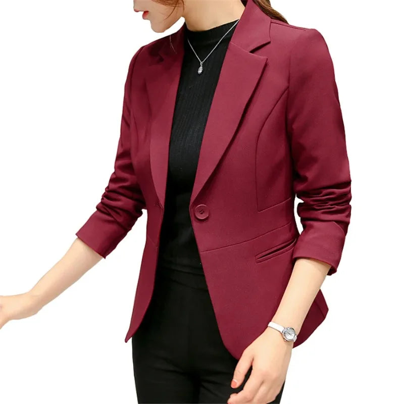 Women's Blue Long Sleeve Blazer  2025.O– Slim Fit Office Lady Jacket with Pockets