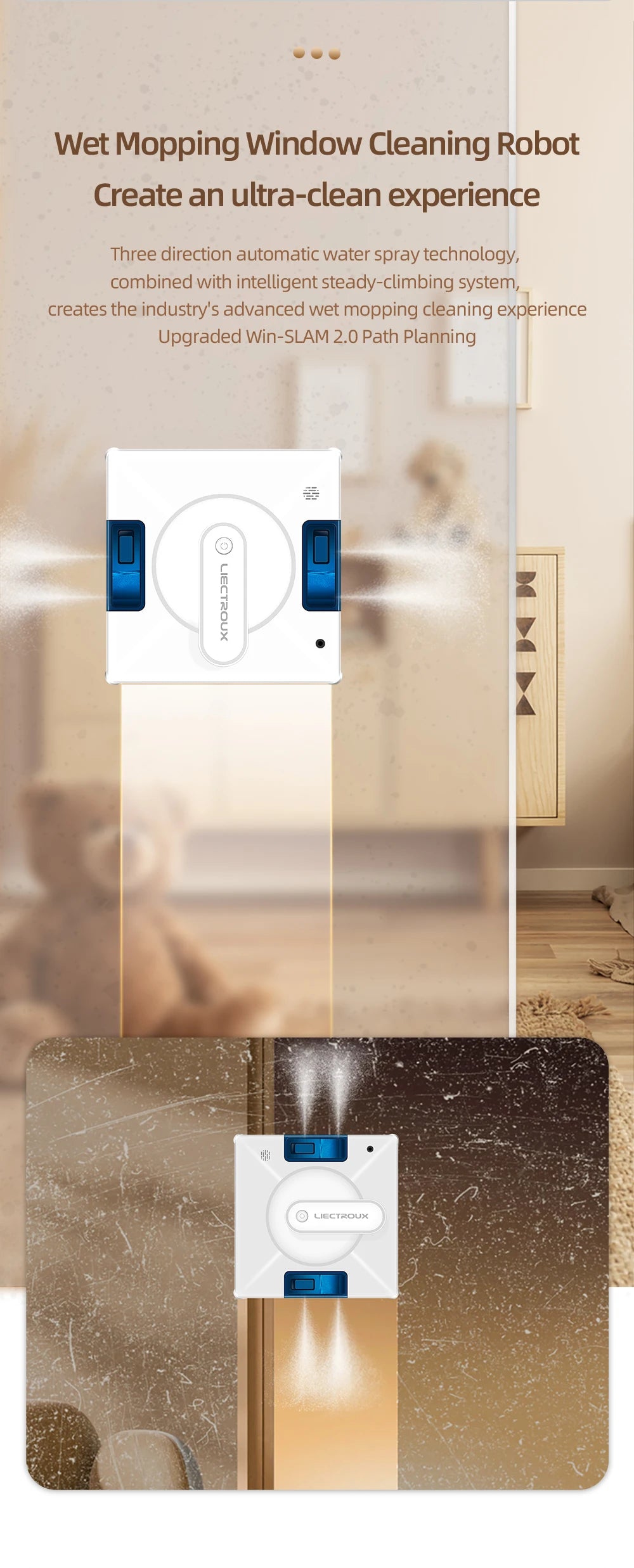 Robot Window Cleaner Liectroux YW509 | 4-Way Water Spray | 3000Pa Suction Power | Smart Memory Window Glass Cleaning Robot