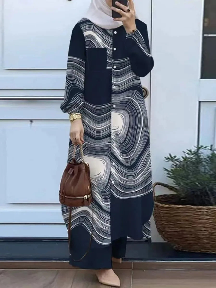 Two-Piece Shirt & Pants Women’s Suit | Moroccan Kaftan Islamic Dress Ensemble | Arabian & Moroccan Style
