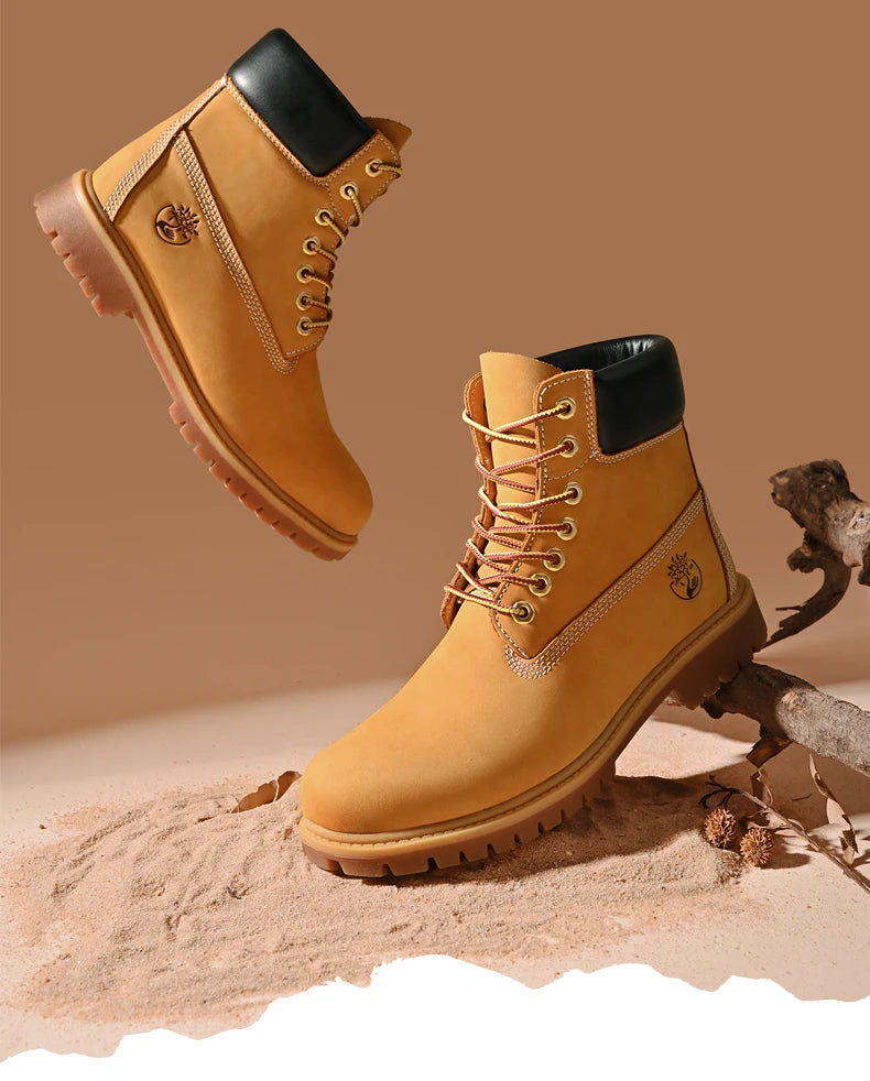 Men’s High Top Leather Boots – Winter Plush Warm Ankle Shoes, Outdoor Non-Slip Lace-Up Sneakers