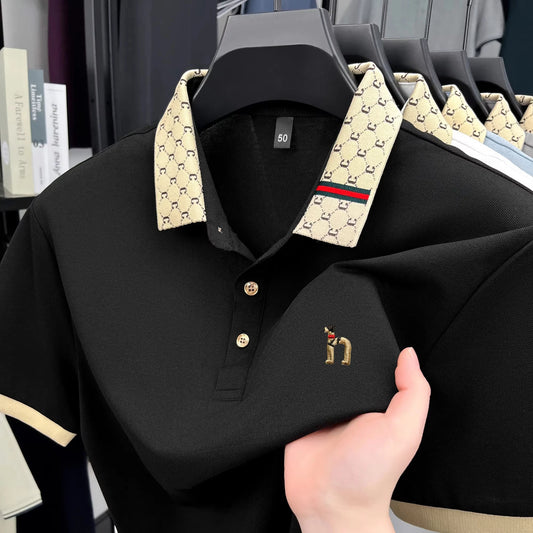 Luxury Men’s Golf Shirt | Teddy Dog Embroidered Short Sleeve Pure Cotton Business Casual Top